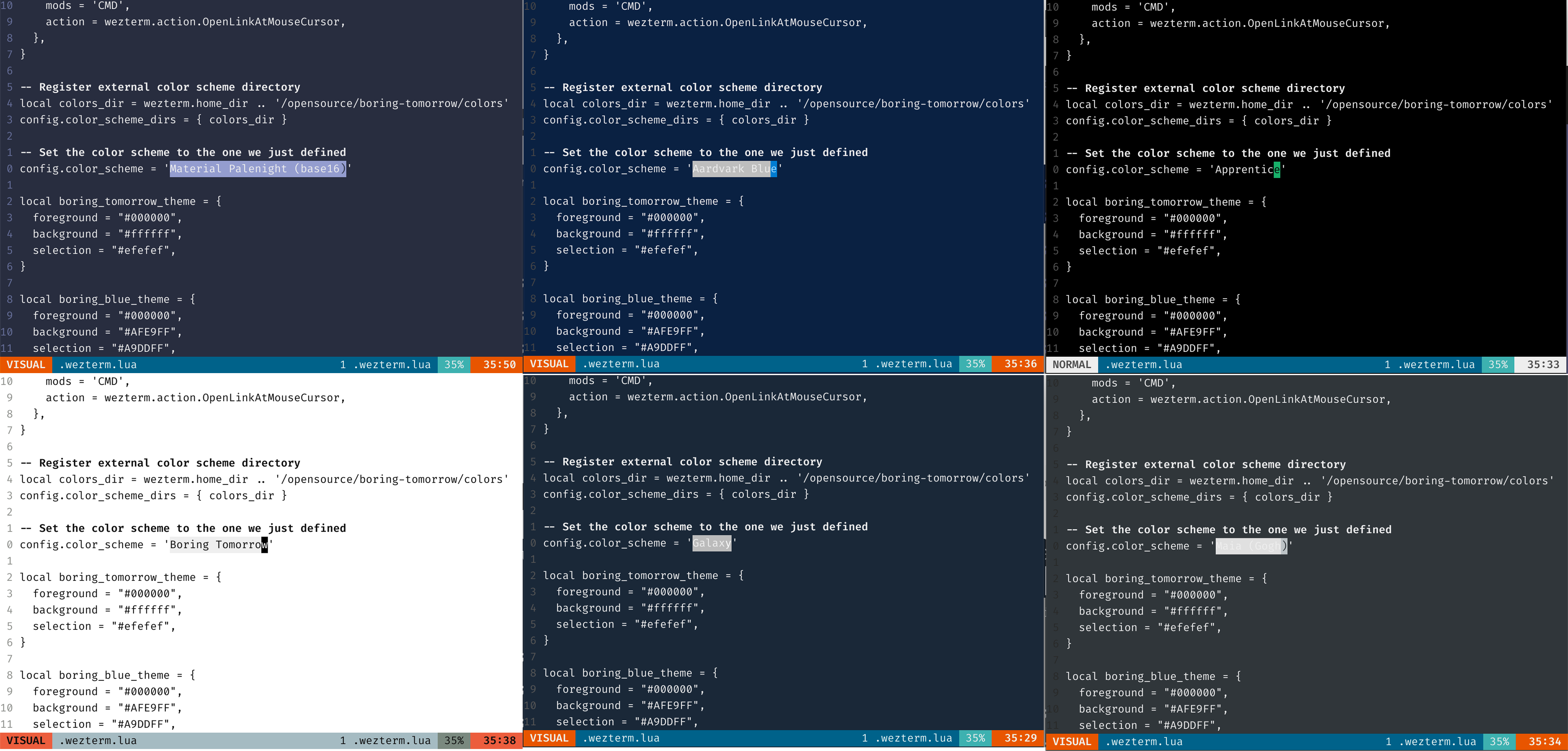 Different terminal colors with Boring Tomorrow highlight