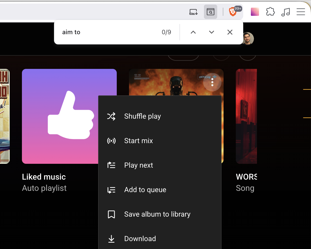 search and menu
